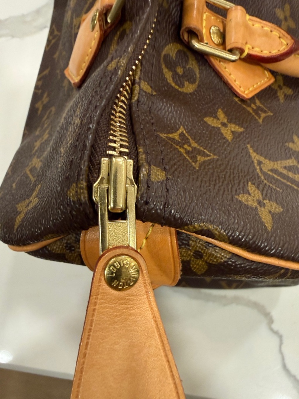 Louis Vuitton Brown Monogram Satchel with Tan Leather Handles - Picture 7 of 16